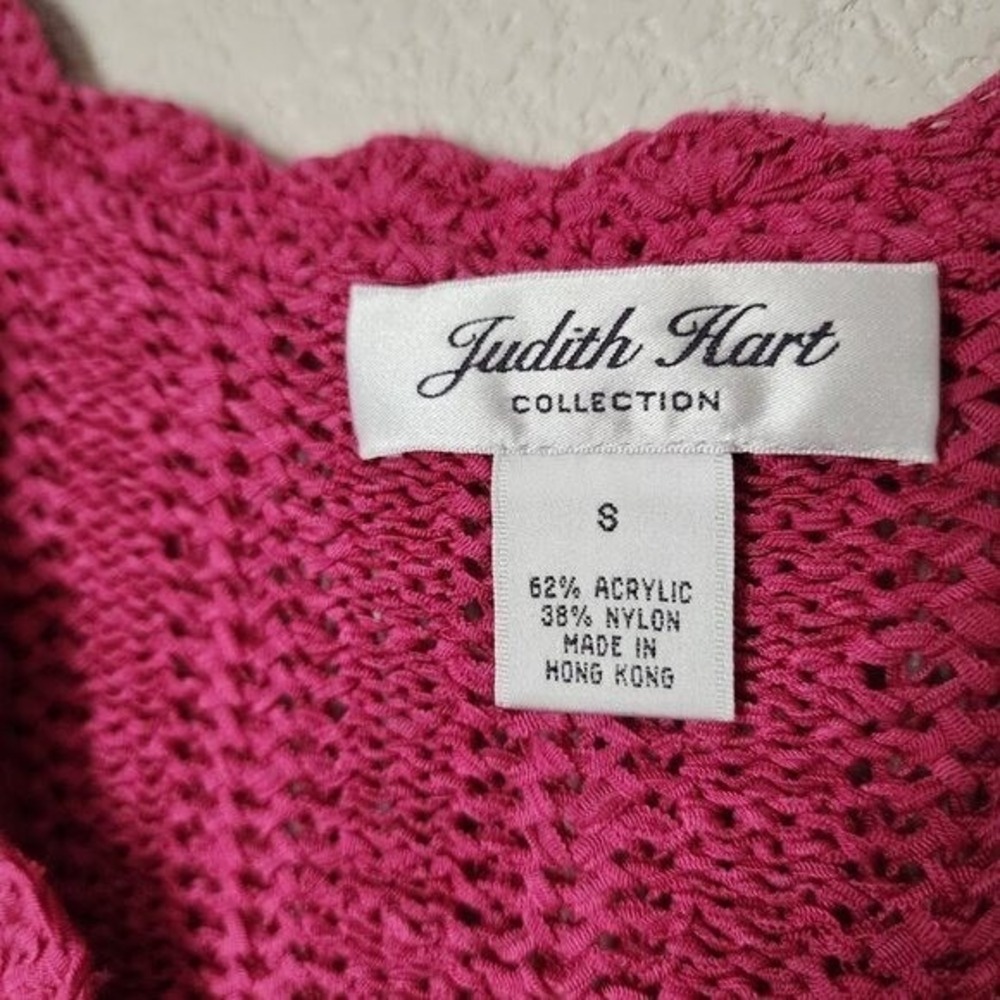 JUDITH HART VINTAGE 90s Pink Scallop Open Knit Button‎ Cardigan Sweater Size M - Picture 7 of 11